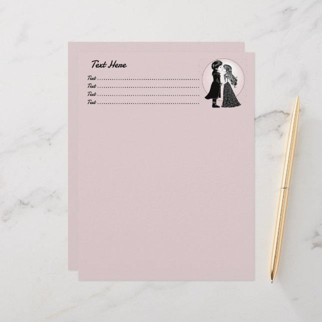 Cute Gothic Emo Kids Kiss Valentine's Day  Custom Letterhead (Front/Back In Situ)