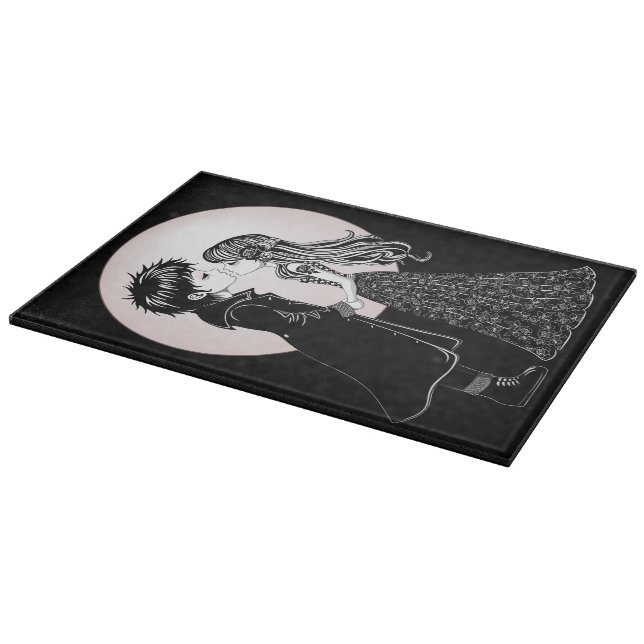 Cute Gothic Emo Kids Kiss Valentine's Day  Cutting Board (Corner)