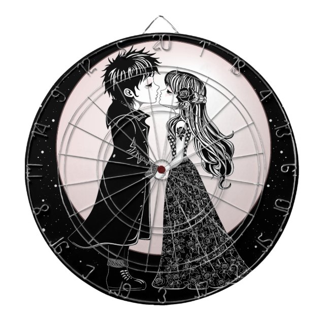 Cute Gothic Emo Kids Kiss Valentine's Day  Dartboard (Front)