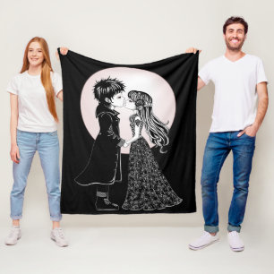 Cute Gothic Emo Kids Kiss Valentine's Day  Fleece Blanket