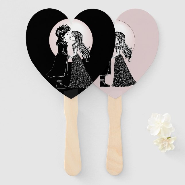 Cute Gothic Emo Kids Kiss Valentine's Day  Hand Fan (Front and Back)