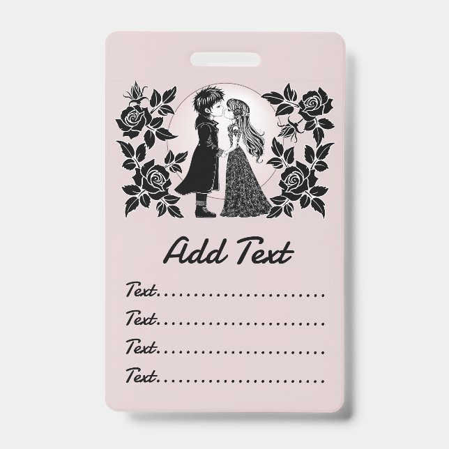 Cute Gothic Emo Kids Kiss Valentine's Day  ID Badge (Front)