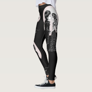 Cute Gothic Emo Kids Kiss Valentine's Day Leggings