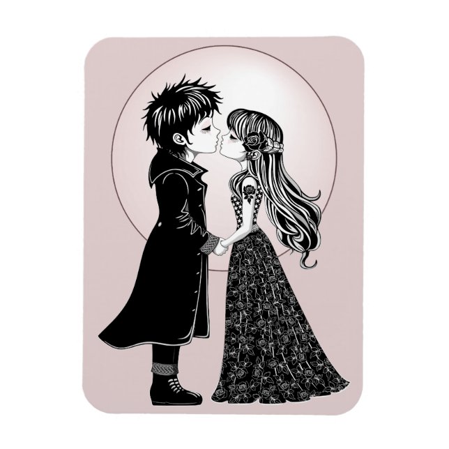 Cute Gothic Emo Kids Kiss Valentine's Day  Magnet (Vertical)