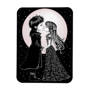 Cute Gothic Emo Kids Kiss Valentine's Day Magnet