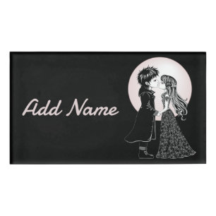 Cute Gothic Emo Kids Kiss Valentine's Day  Name Tag