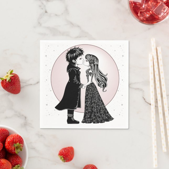 Cute Gothic Emo Kids Kiss Valentine's Day  Napkin (Insitu)