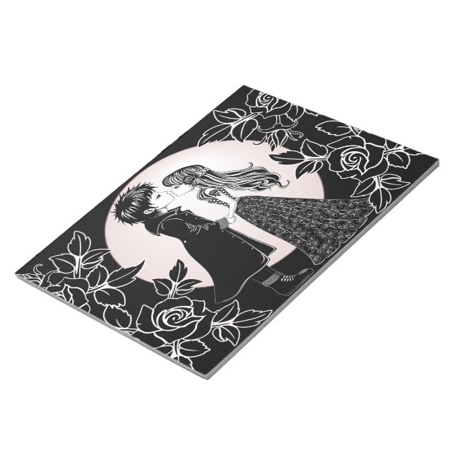 Cute Gothic Emo Kids Kiss Valentine's Day  Notepad (Angled)