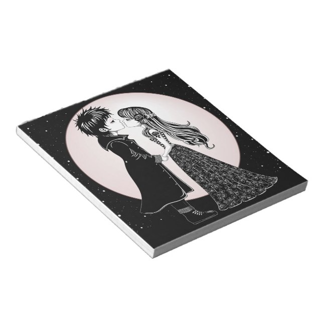 Cute Gothic Emo Kids Kiss Valentine's Day  Notepad (Angled)