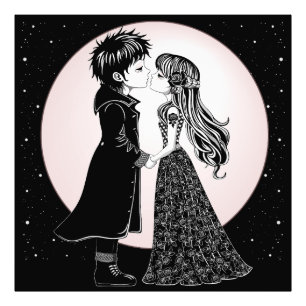 Cute Gothic Emo Kids Kiss Valentine's Day  Photo Print