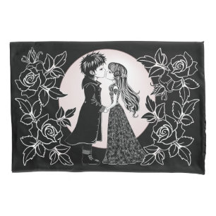 Cute Gothic Emo Kids Kiss Valentine's Day  Pillowcase