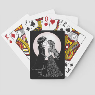 Cute Gothic Emo Kids Kiss Valentine's Day  Playing Cards