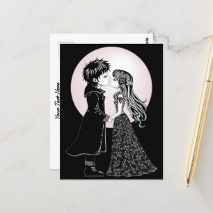 Cute Gothic Emo Kids Kiss Valentine's Day  Postcard