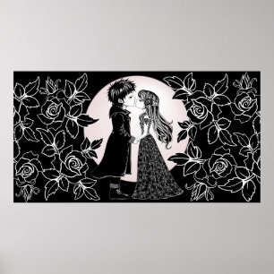 Cute Gothic Emo Kids Kiss Valentine's Day Poster