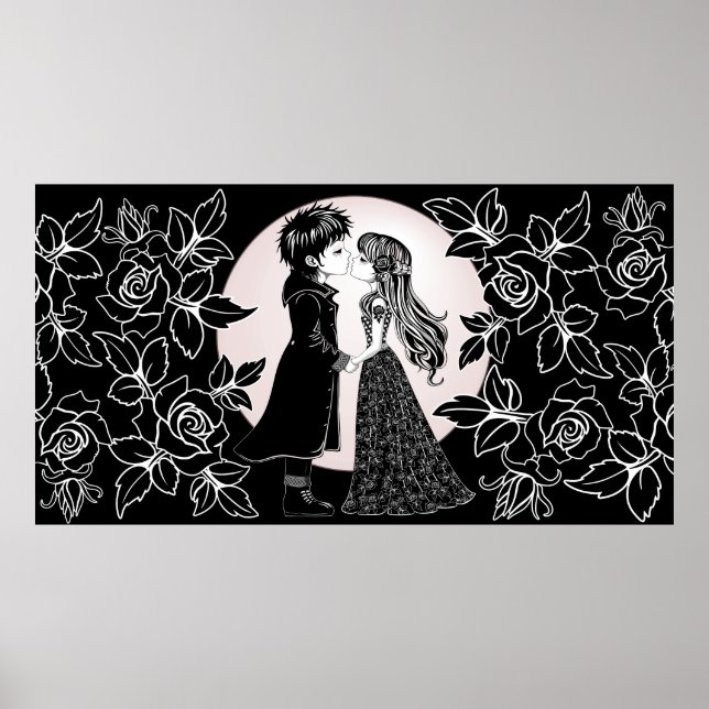 Cute Gothic Emo Kids Kiss Valentine's Day  Poster (Front)