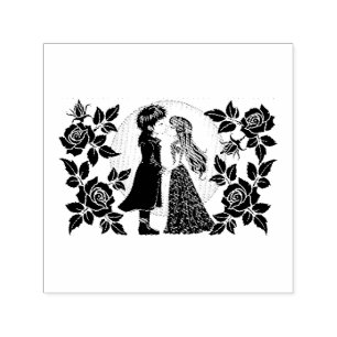 Cute Gothic Emo Kids Kiss Valentine's Day  Self-inking Stamp
