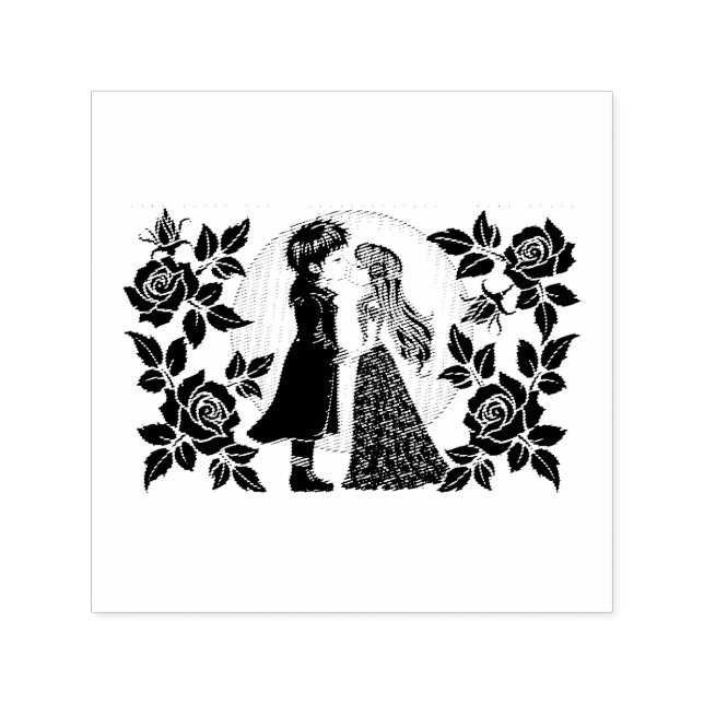 Cute Gothic Emo Kids Kiss Valentine's Day  Self-inking Stamp (Design)