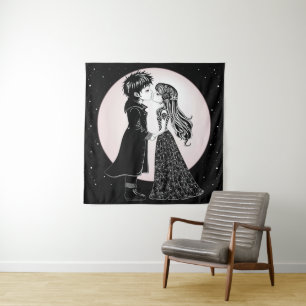 Cute Gothic Emo Kids Kiss Valentine's Day  Tapestry