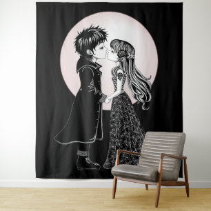 Cute Gothic Emo Kids Kiss Valentine's Day  Tapestry