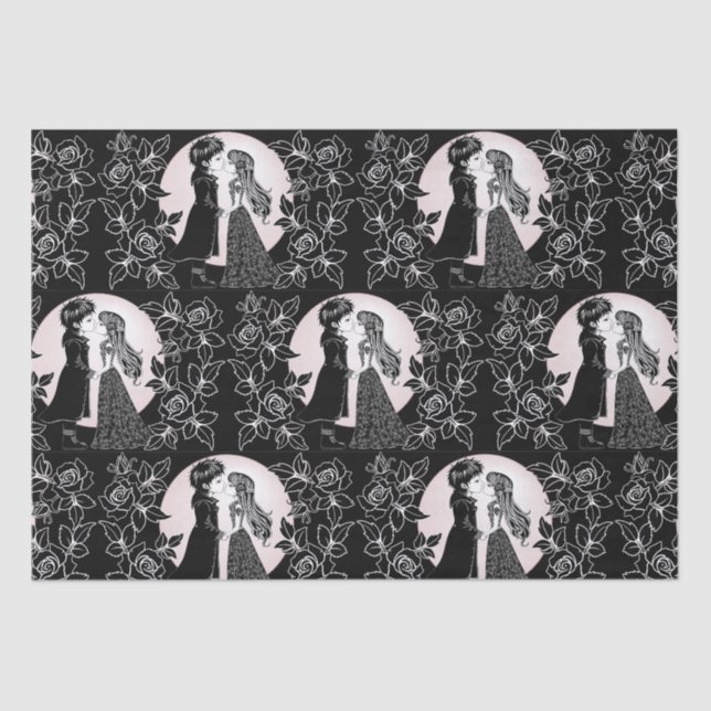 Cute Gothic Emo Kids Kiss Valentine's Day  Tissue Paper (Front)