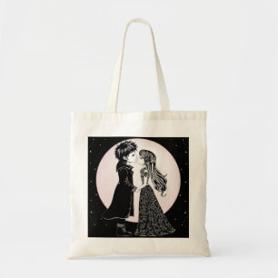 Cute Gothic Emo Kids Kiss Valentine's Day Tote Bag