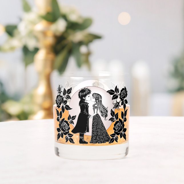 Cute Gothic Emo Kids Kiss Valentine's Day  Whiskey Glass (Insitu (Wedding))