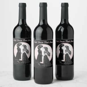 Cute Gothic Emo Kids Kiss Valentine's Day  Wine Label