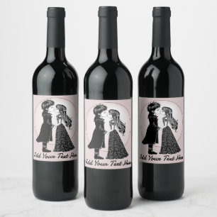 Cute Gothic Emo Kids Kiss Valentine's Day  Wine Label