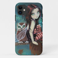 Cute Gothic Fairy and Owl Fantasy Art iPhone Case