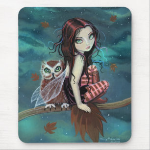 Cute Gothic Fairy and Owl Fantasy Art Mouse Pad