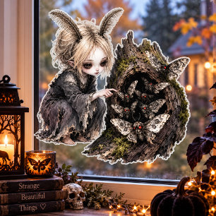 Cute Gothic Feather Antenna Girl & Moths Halloween