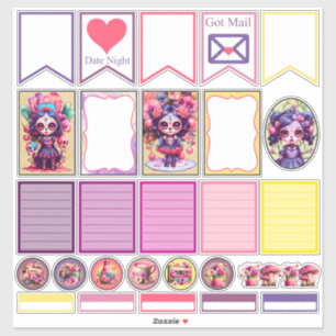 Cute Gothic Garden Sugar Skull 3 Planner Stickers
