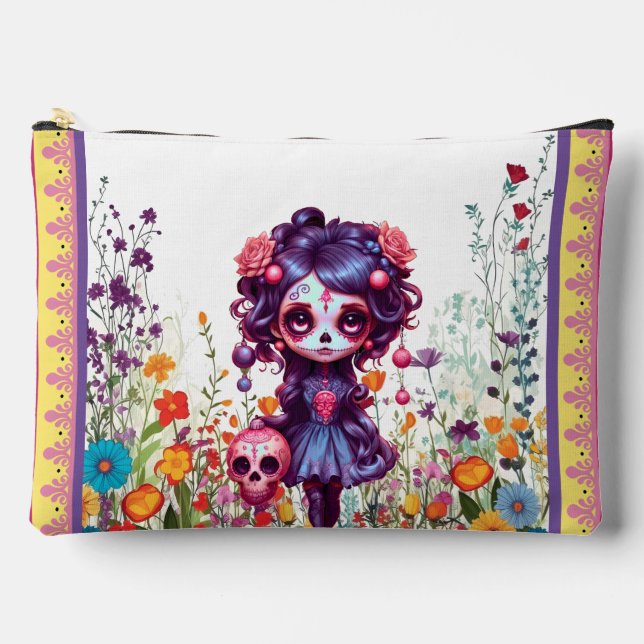 Cute Gothic Garden Sugar Skull  Accessory Pouch (Front)