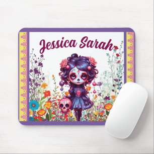 Cute Gothic Garden Sugar Skull Mouse Pad