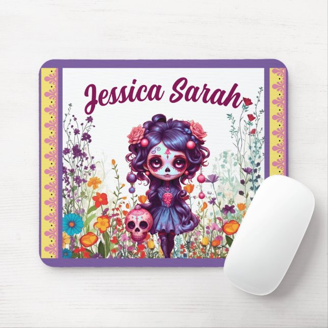 Cute Gothic Garden Sugar Skull  Mouse Pad (With Mouse)