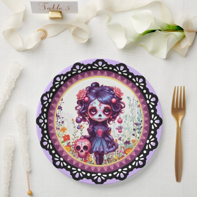 Cute Gothic Garden Sugar Skull  Paper Plate (Wedding)