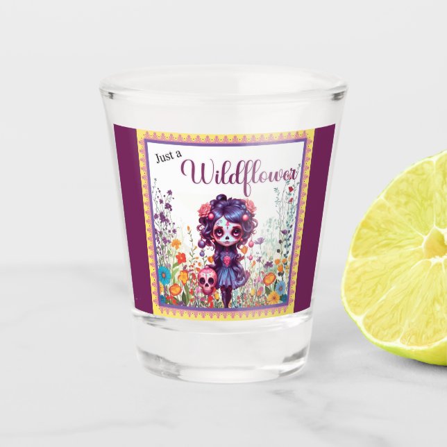 Cute Gothic Garden Sugar Skull  Shot Glass (Front)