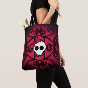 Cute Gothic girly skull with bow red and black Tote Bag