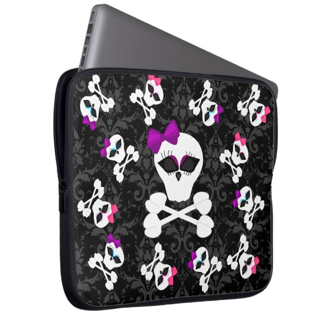 Cute Gothic Goodies Girly Girl Skull Laptop Sleeve (Front Right)