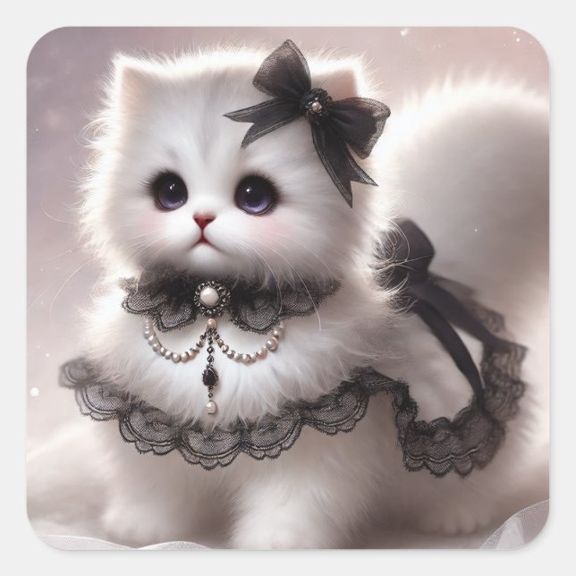 Cute Gothic Lolita Cat Square Sticker (Front)