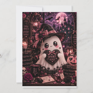 Cute Gothic Pink Ghost Halloween Spooky Hugs Dark Invitation