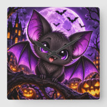 Cute Gothic Purple Bat Halloween Moon