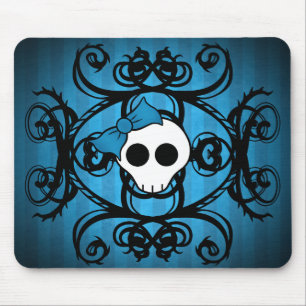 Cute gothic skull on blue and black mouse pad