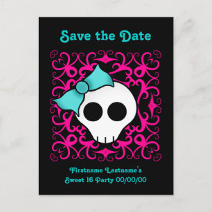 Cute gothic skull sweet 16 save the date announcement postcard