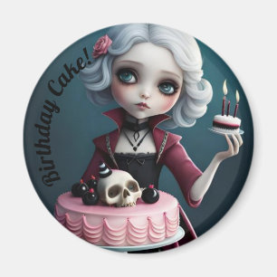 cute gothic vampire girl with skull birthday cake  magnet