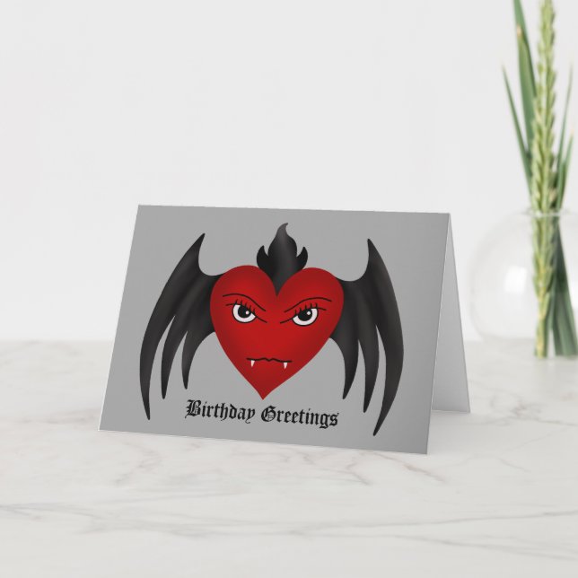 Cute gothic winged vampire heart all occasion card (Front)