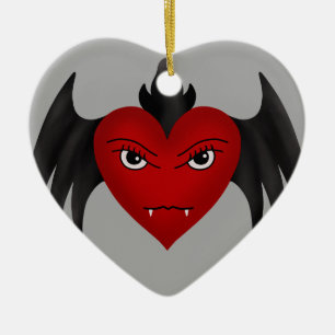Cute gothic winged vampire heart ceramic tree decoration