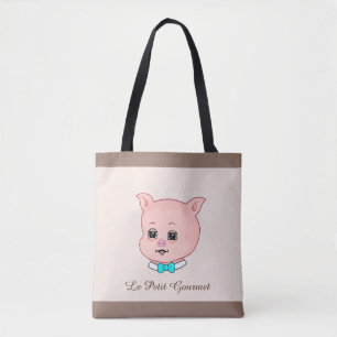 Cute Gourmet Little Pig on Beige Tote Bag