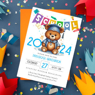 Cute Grad bear Kindergarten Graduation Invitation