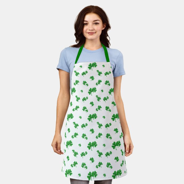 Cute Gradient Green Shamrock Pattern Apron (Worn)